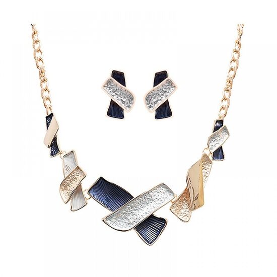 Abstrakts emaljēts X formas komplekts, kaklarota un auskari A758/A759